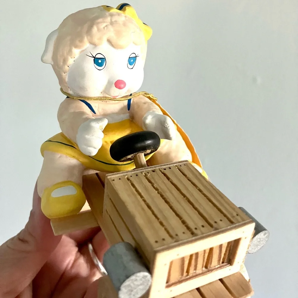 Vintage 80’s Get Along Gang Woolma Lamb ceramic & wood figurine deadstock